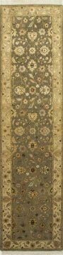 Indian Jaipur Green Runner 10 to 12 ft wool and silk Carpet 75747