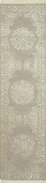 Indian Jaipur Grey Runner 10 to 12 ft wool and silk Carpet 75748