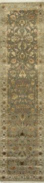 Indian Jaipur Green Runner 10 to 12 ft wool and silk Carpet 75750