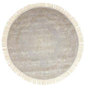 Indian Jaipur Grey Round 5 to 6 ft wool and silk Carpet 75777