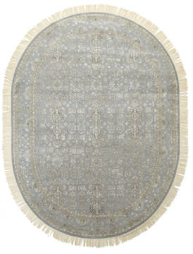Indian Jaipur Blue Oval 8x11 ft and Larger wool and silk Carpet 75791