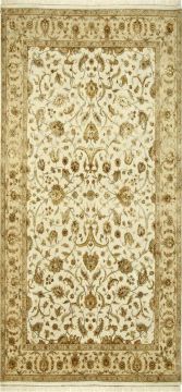 Indian Jaipur White Runner 13 to 15 ft wool and silk Carpet 75818