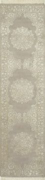 Indian Jaipur Grey Runner 10 to 12 ft wool and silk Carpet 75828