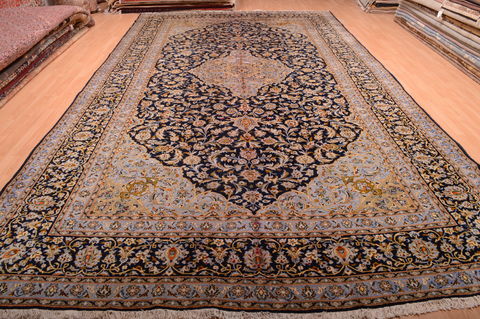 Kashan Blue Hand Knotted 98 X 175 Area Rug 100-75971 Image 1