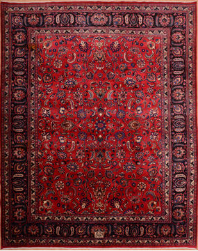 Persian Mashad Red Rectangle 10x12 ft Wool Carpet 75977