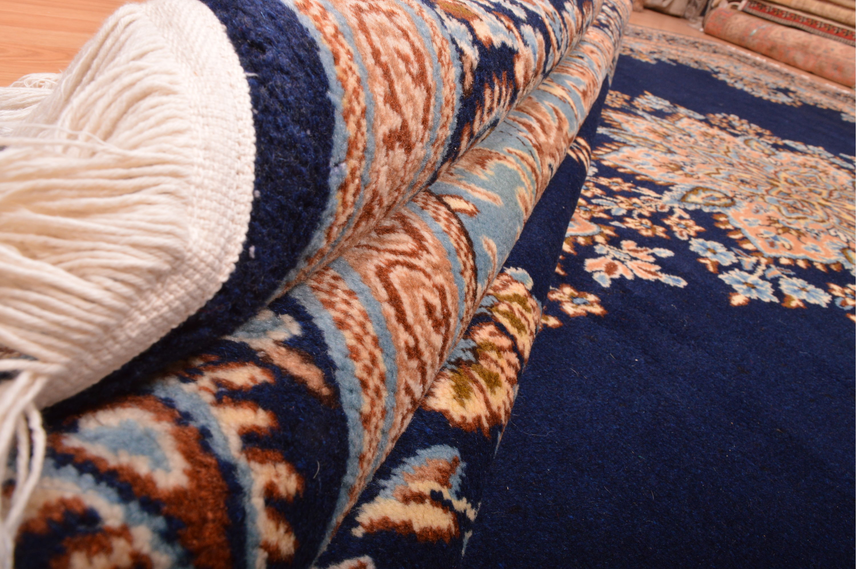 Persian Kerman Blue Rectangle 10x14 ft Wool Carpet 75980