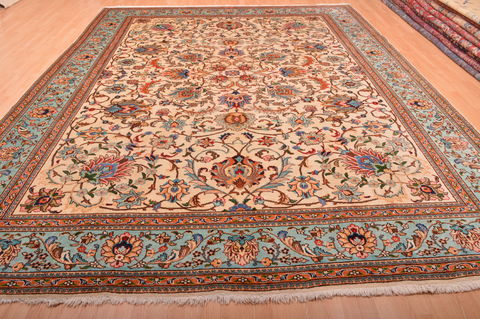 Tabriz Beige Hand Knotted 102 X 136 Area Rug 100-76013 Image 13