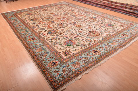 Tabriz Beige Hand Knotted 102 X 136 Area Rug 100-76013 Image 15