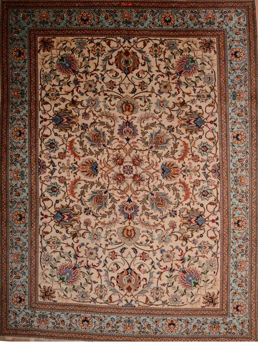 Tabriz Beige Hand Knotted 102 X 136 Area Rug 100-76013 Image 0