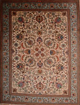Persian Tabriz Beige Rectangle 10x13 ft Wool Carpet 76013
