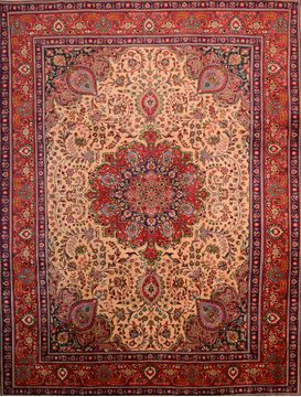 Tabriz Beige Hand Knotted 9'8" X 12'10"  Area Rug 100-76026