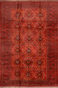 Afghan Khan Mohammadi Red Rectangle 7x10 ft Wool Carpet 76123
