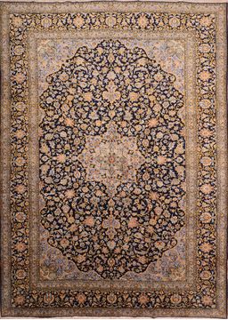 Kashan Blue Hand Knotted 10'3" X 14'6"  Area Rug 100-76251