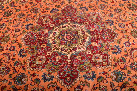 Tabriz Orange Hand Knotted 100 X 129 Area Rug 100-76286 Image 3