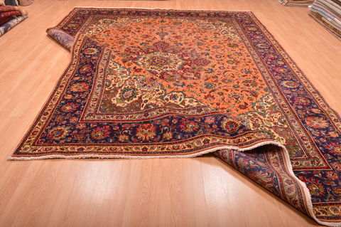 Tabriz Orange Hand Knotted 100 X 129 Area Rug 100-76286 Image 7