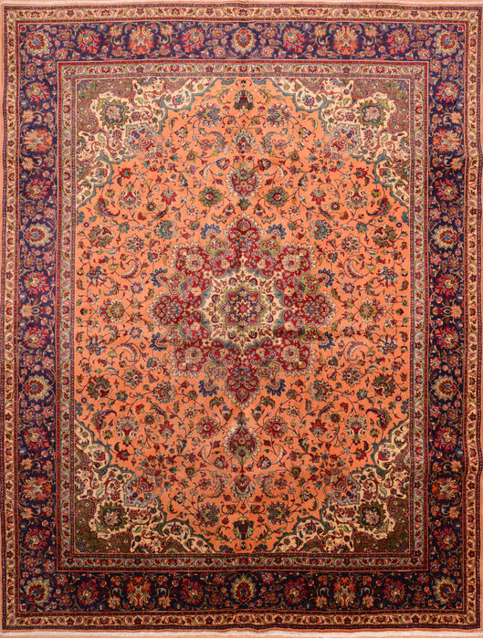 Tabriz Orange Hand Knotted 100 X 129 Area Rug 100-76286 Image 0
