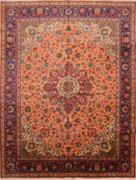 Tabriz Orange Hand Knotted 10'0" X 12'9"  Area Rug 100-76286