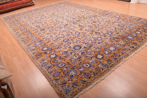 Persian Kashan Green Rectangle 11x16 ft Wool Carpet 76309 | SKU 76309