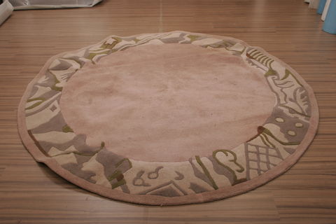 Indo-Nepal Beige Round Hand Tufted 80 X 80  Area Rug 155-76316 Image 2