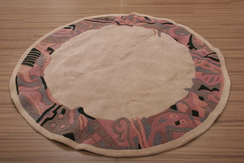 Indo-Nepal Beige Round Hand Tufted 60 X 60  Area Rug 155-76318 Image 1