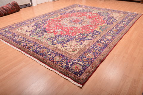 Tabriz Blue Hand Knotted 910 X 130 Area Rug 100-76319 Image 6