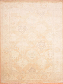 Indian Oushak Beige Rectangle 9x12 ft Wool Carpet 76400