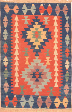 Afghan Kilim Red Rectangle 4x6 ft Wool Carpet 76439