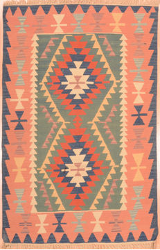 Afghan Kilim Green Rectangle 4x6 ft Wool Carpet 76442