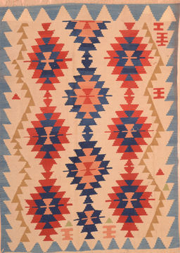 Afghan Kilim Blue Rectangle 5x8 ft Wool Carpet 76448