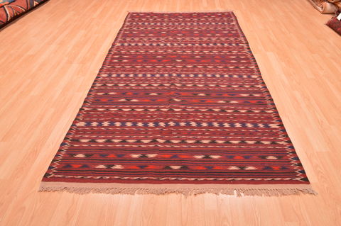 Kilim Red Runner Hand Knotted 410 X 98 Area Rug 100-76449 Image 1