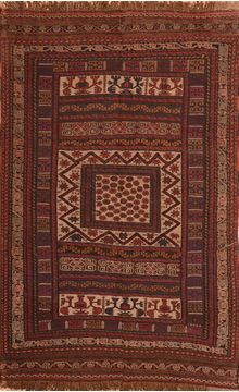 Afghan Kilim Brown Rectangle 6x9 ft Wool Carpet 76455
