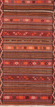 Afghan Kilim Red Runner 6 to 9 ft Wool Carpet 76460