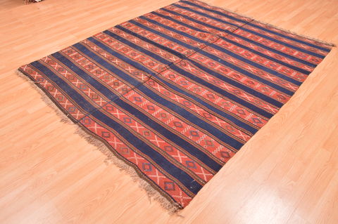 Kilim Red Hand Knotted 62 X 74 Area Rug 100-76488 Image 2