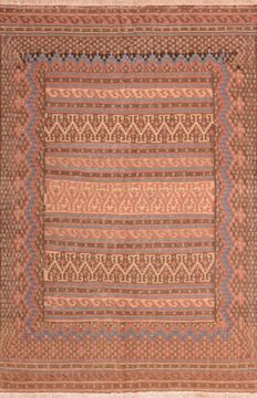 Afghan Kilim Beige Rectangle 5x7 ft Wool Carpet 76493
