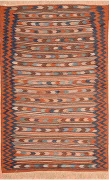 Afghan Kilim Beige Rectangle 5x8 ft Wool Carpet 76495
