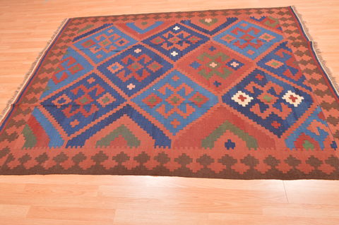 Kilim Brown Hand Knotted 66 X 79 Area Rug 100-76510 Image 3