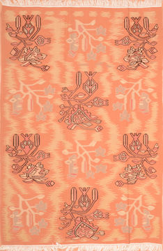 Afghan Kilim Orange Rectangle 7x10 ft Wool Carpet 76548