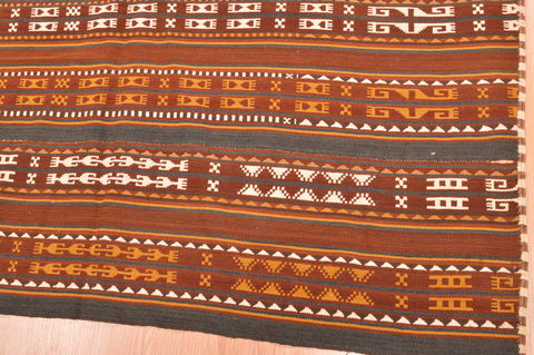 Kilim Brown Runner Flat Woven 410 X 120 Area Rug 100-76549 Image 3