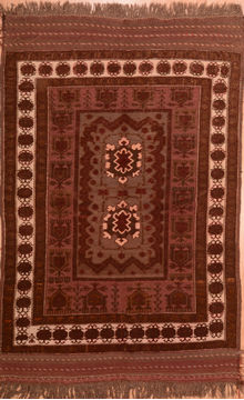 Afghan Kilim Brown Rectangle 5x8 ft Wool Carpet 76555