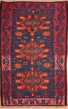Afghan Kilim Red Rectangle 7x10 ft Wool Carpet 76558