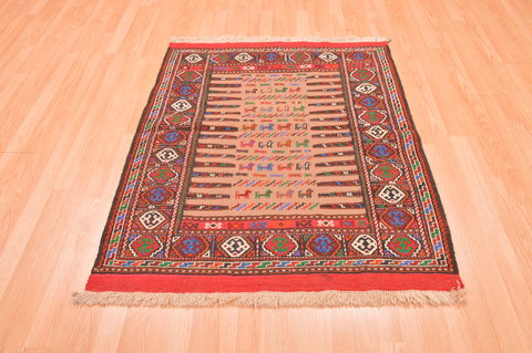 Kilim Red Square Hand Knotted 38 X 46 Area Rug 100-76560 Image 1