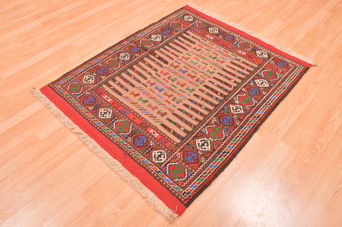Kilim Red Square Hand Knotted 38 X 46 Area Rug 100-76560 Image 2