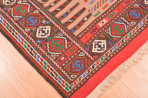 Kilim Red Square Hand Knotted 38 X 46 Area Rug 100-76560 Image 4