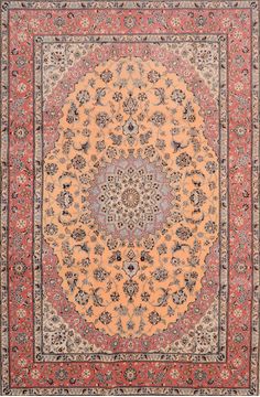 Persian Nain Orange Rectangle 7x10 ft Wool Carpet 89763