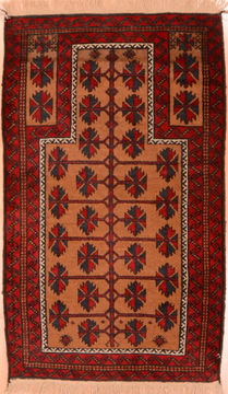 Afghan Baluch Beige Rectangle 3x4 ft Wool Carpet 89766