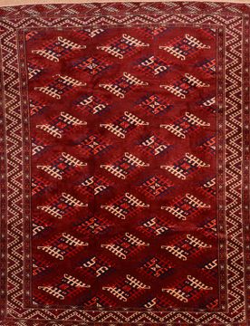 Afghan Khan Mohammadi Red Rectangle 7x9 ft Wool Carpet 89780