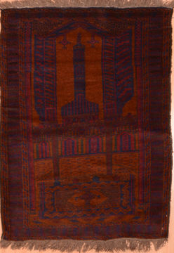 Afghan Baluch Brown Rectangle 3x5 ft Wool Carpet 89800