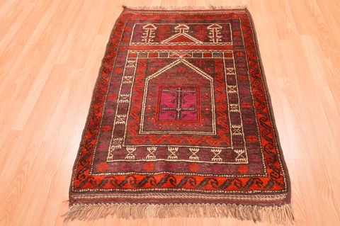Baluch Red Hand Knotted 30 X 47 Area Rug 100-89821 Image 1