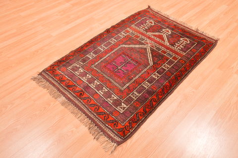 Baluch Red Hand Knotted 30 X 47 Area Rug 100-89821 Image 2