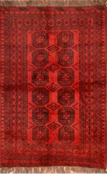 Afghan Khan Mohammadi Red Rectangle 5x7 ft Wool Carpet 89863